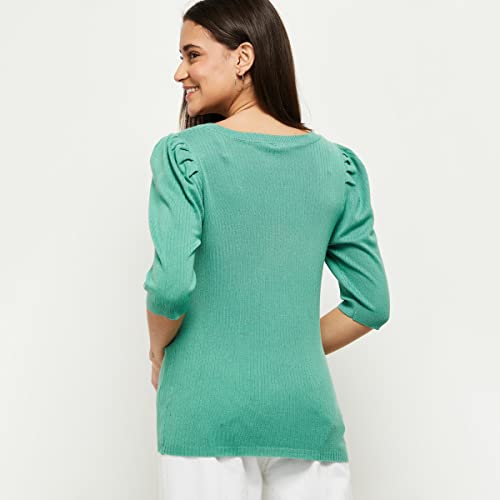 Image of Max Women's Regular Fit Solid Puffed Sleeves Top