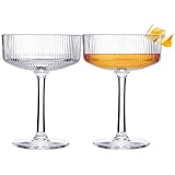 ACRYLIC Vintage Art Deco Shatterproof Coupe Martini, Champagne & Cocktail Glasses | Set of 2 | Champagne Tower Art Deco Style - Weddings & Parties Ribbed Glasses 8oz Ripple Classic Cocktail Glassware