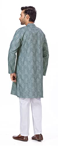 Image of Studio Shringaar Men's Cotton Blend Relaxed Fit Ikat Printed Knee Length Kurta