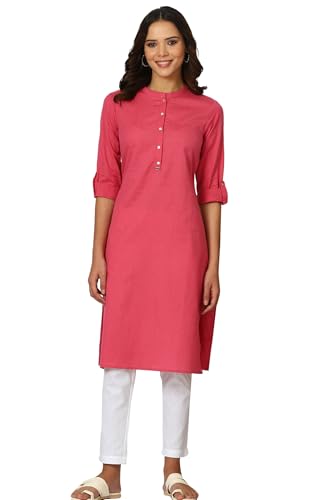 Image of W for Woman Lilac Mandarin Collar Cotton Blend Straight Kurta