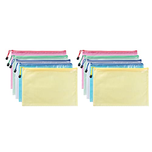 ファイル袋ナ 10枚セット ファイルバッグ ファスナー袋 防水 文房具 事務用品 横向き半透明 カラフル 書類 資料 収納 バッグ カバン A4(34CM*24CM) -