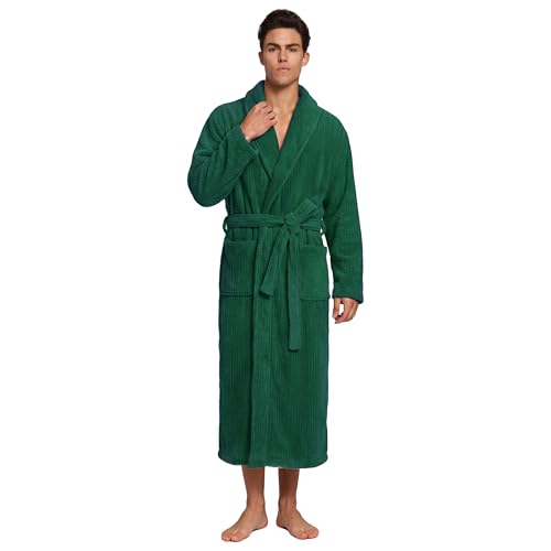 Image of PJGGZ Men's Shawl Collar Bathrobe, Soft Long Towel Robe for Men - Super Absorbent Quick Dry yet Warm