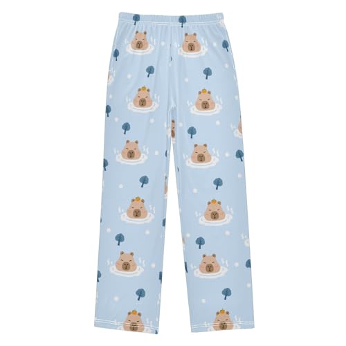 Cute Bathing Capybara Pajama Pants Lounge Sleep Pants Elastic Waist Long Pajama Bottoms with Pockets for 6-14 Years