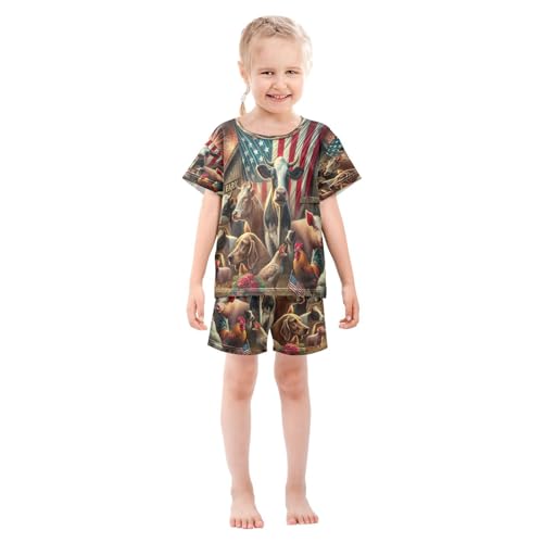 Farm Cows Brown Pajama Set Short Sleeve PJS 2 Piece Summer Pajamas Shorts Sets Cotton 5Y3