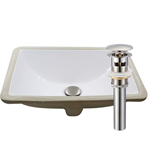 Novatto Rectangular Undermount White Porcelain Sink with Brushed Nickel Drain Set