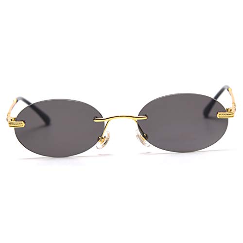 kachawoo Retro Oval Sunglasses Rimless Man Blue Mirror Gold Metal Male Glasses Round Frameless Women2