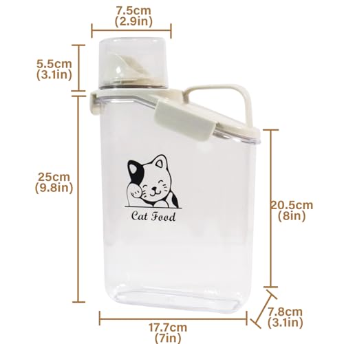 Katzenfutter Aufbewahrung 2.8L Trockenfutter Aufbewahrung Container mit Tragbarer Griff und Messbecher Tierfutter Vorratsdose Luftdichte Hundefutter-Box BPA-freier Kunststoff,Transparent,Travel