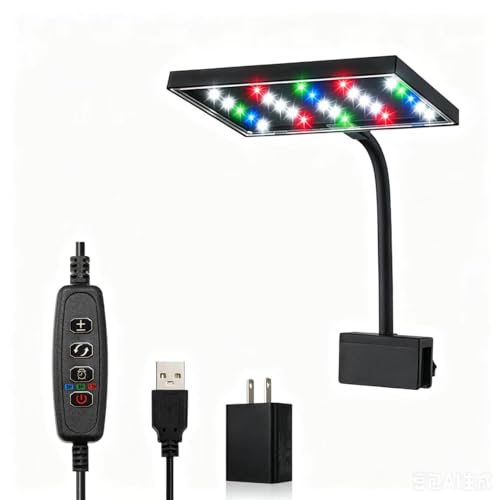 Carefree Fish Aquarium LED Light USB 5V1A RGBW 5730 Timmer 1~10Gal Fish Tank Clip Light...