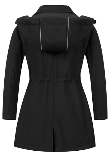 CREATMO US Women's Plus Size Long Softshell Jacket Waterproof Fleece Lined Rain Jacket Lightweight Windbreaker With Hood2