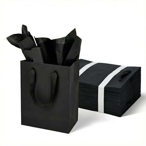 Sacs cadeaux noirs Papertide en papier kraft kraft épais avec poignées torsadées