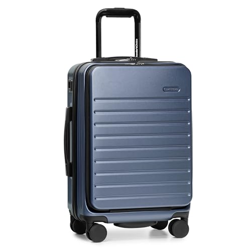 Traveler's Choice Mykel Front Pocket Polycarbonate Hardside Suitcase with Sleeve and Ergonomic Handle, Navy, Carry-On 22-Inch
