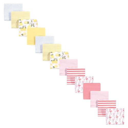 Image of Hudson Baby Unisex Baby Cotton Flannel Receiving Blankets Bundle Set, Lemons Flamingos 14-Pack, One Size
