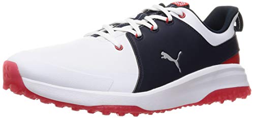 PUMA Golf Spikeless Shoes Grip Fusion Pro 3.0 Mens 23 Fall/Winter Colors Puma White/Puma Silver/Navy Blazer (194467) (05) 10 US
