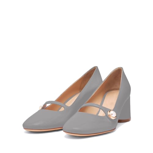 anteikira Women's Round Toe Block Heel Mary Jane Pumps Low Chunky Heel Pearl Slip On Closed Toe Mid Heel Pumps Comfortable Office Work Party Shoes for Women3