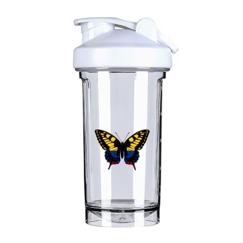 Colombia Flag Butterfly 18 Ounce Shaker Bottle Drink Mixer Leak-proof Pre Workout Protein Shakes Meal Replacement Shakes Bottles 500ML/18 Oz White