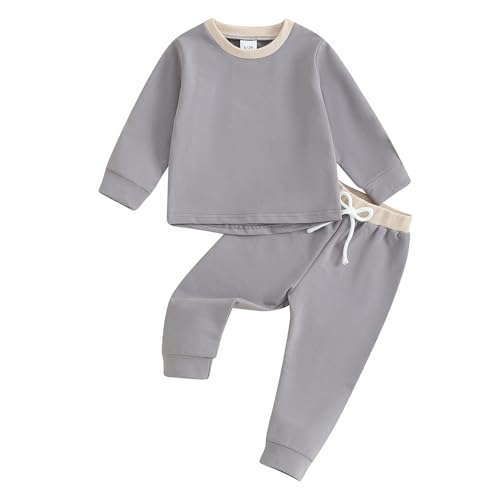 Douhoow Toddler Baby Fall Outfit Baby Girl Boy Sweatshirt Drawstring Pants Baby Winter Clothes with Pockets (Grey one, 3-4 Years)
