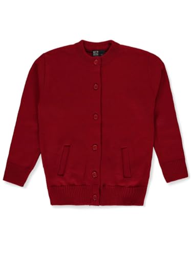 Girls' L/S Solid Cardigan - red, 7-82