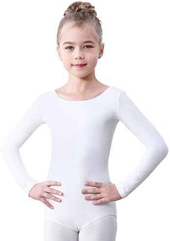 Soudittur Ballettanzug Mädchen Langarm, Kinder Ballett Trikot Baumwolle Ballett Body TanzBody Gymnastikanzug Turnanzug für Damen Größe 110-170