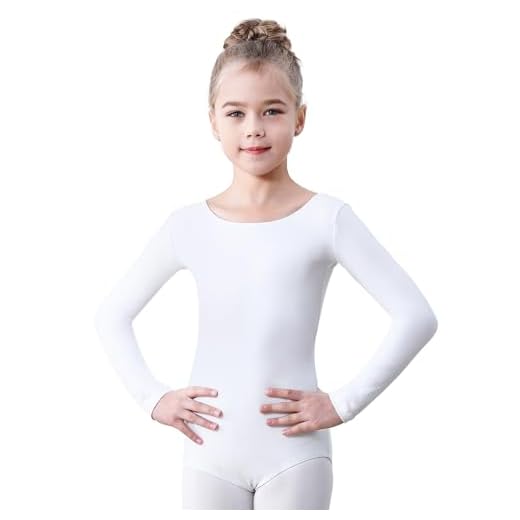 Soudittur Ballettanzug Mädchen Langarm, Kinder Ballett Trikot Baumwolle Ballett Body TanzBody Gymnastikanzug Turnanzug für Damen Größe 110-170 (Weiß, 130)