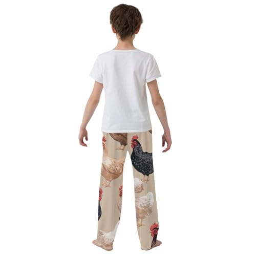 ZZXXB Cartoon Rooster Boys Long Pants Soft Trousers Elastic Waist Kids Lounge Bottoms with Pockets S-XL3