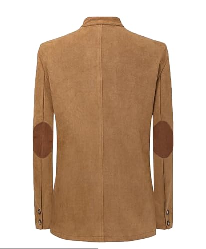 VENNYNG Men's Faux Suede Blazer Jacket with Elbow Path Fall Stand Collar Sport Coat for Weddings Business Casual Wear3
