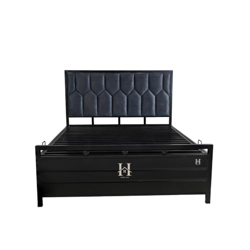 Image of Furniture Hydraulic Storage Bed Queen Size | Heavy Duty Metal Double Bed Cot with Box Storage | Iron Platform Bed Frame | Without Mattress | Black Matte (Queen Size 6X5)
