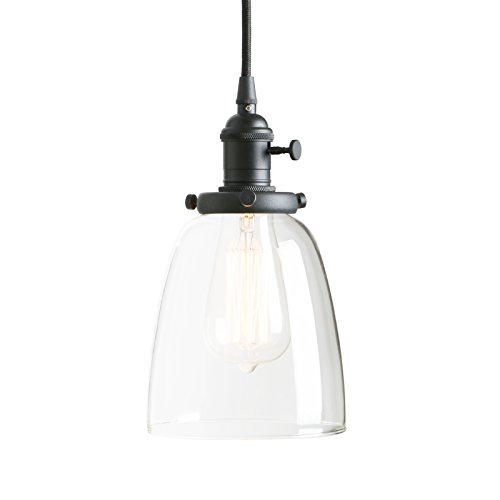 Pathson Suspension Luminaire Vintage Industrielle E27 Eclairage Rétro Plafond Abat-Jour en Verre Lampe Plafonnier Pendant Lampe pour Café,Cuisine,Salle à Manger Noir