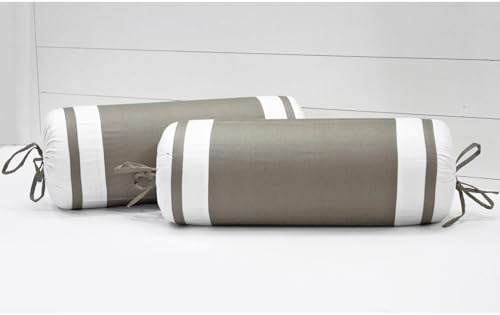 Image of AURAVE Luxurious Cotton Satin 400 TC Bolster Cover with Drawstring Closure, Set of 2, Soft Breathable Durable Machine Washable for Sofa Bed & Home Decor, 15 inchx30 inch, Taupe | Cover Only