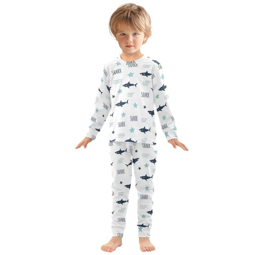 Pajama Sets Long Sleeve Shark Stars Pattern Soft Comfy Sleepwear 2 Piece PJS 3-8T2