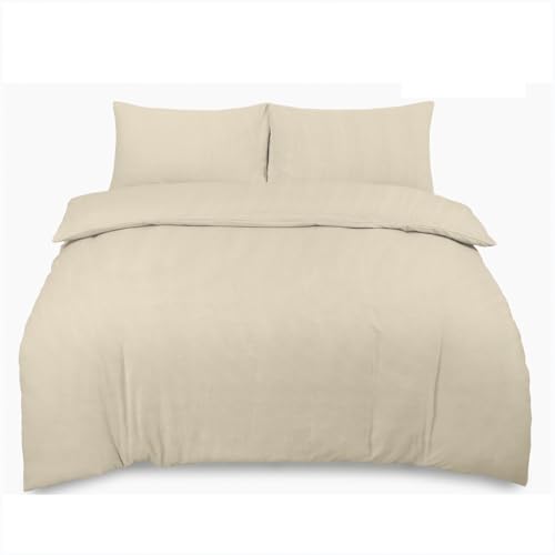 Plain Dyed Double Duvet Cover Set, Flannelette Reversible Cream with Pillowcases