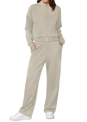 Image of XIEERDUO Lounge Sets for Women 2025 Sweatsuit 2 Piece Outfits Sweatshirt Wide Leg Sweatpant Tracksuit Matching Set