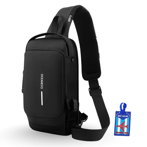 Image of OCEANEVO Stylish Anti Theft Crossbody Sling Bag for Men WITH Luggage Tag, Chest Bag for Travel WITH Lock and USB Charging Port
