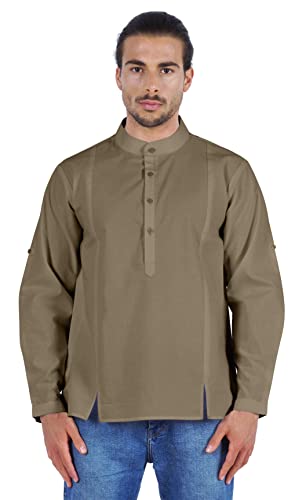 Atasi Indian Mens Henley Shirt Long Sleeve Casual Mandarin Collar Short Kurta