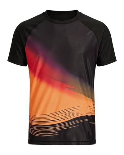 VAYAGER Camisetas de natación de manga corta para hombre, protección contra el sarpullido, protección solar SPF 50+, secado rápido, para playa y agua, Negro naranja, XXX Large