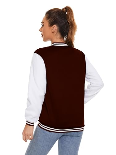 Image of Varsity Jacket Women Men's Baseball School Uniform Button Up Unsex Adult Long Sleeve Coat Fashion Jacket