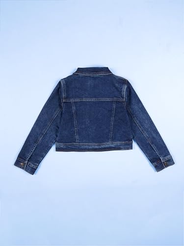 Image of Girls Full Sleeve Solid Crop Denim Jacket