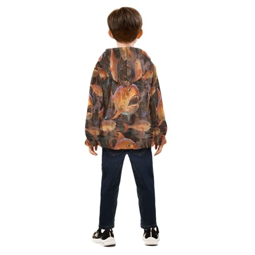 Angry Fish Pattern Print Design Toddler Fleece Jacket Girl Boys Hooded Fleece Jacket Coat Warm Outwear Zip-up 3-10T4