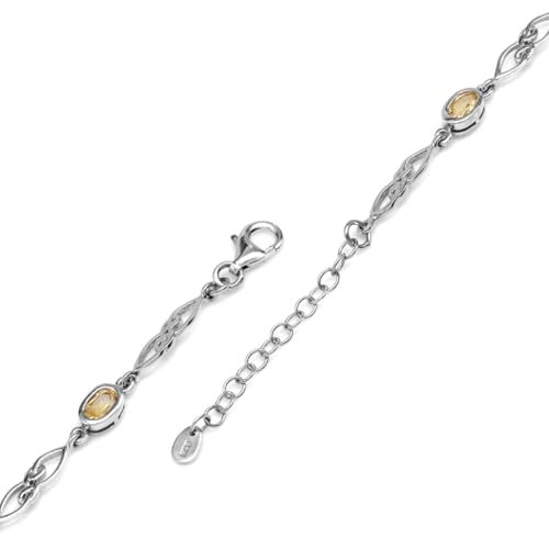 Image of Silvershake Birthstone Gemstones White Gold Plated or Yellow Gold Plated 925 Sterling Silver Scroll /Filigree Celtic Knot Weave 7.25 to 8.75 Inch with Adjustable Extension Bracelet Jewelry for Women