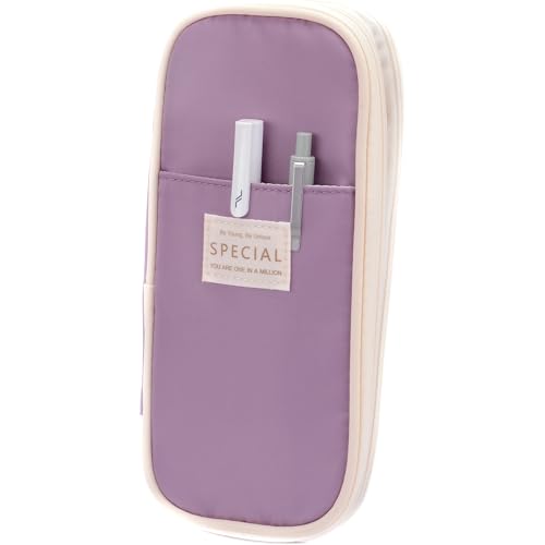 Image of Large Capacity Canvas Pencil Case Organizer Holder Pouch Bag with Zipper Compartments, Pen Cases for Women Girls School Adults (Purple)