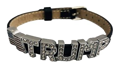 CLGIFT Leather Charm Bracelet - 8mm Silver Rhinestone Slide Letters for Jewelry/Crafting/Wristbands/DIY Jewelry (Donald Trump 2020 Presidential Supporter)