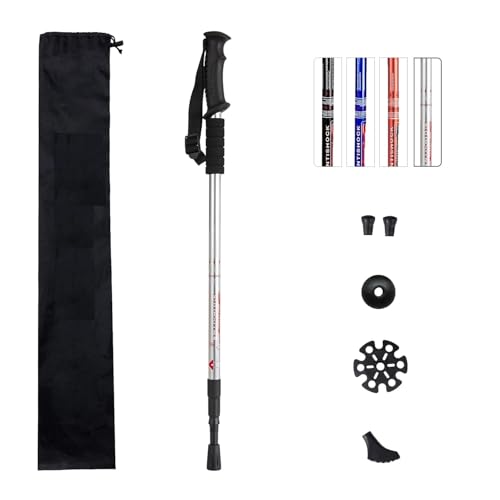 Image of Trekking Poles, Collapsible Lightweight Shock-Absorbent Hiking Walking Sticks Adjustable Aluminum Hiking Poles for Women Men Kids (Silver)