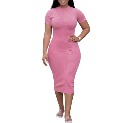 Image of TOPSRANI Women Sexy Midi Dress Bodycon Casual Sleeveless Basic Ruched Tank Summer Club Party Dresses