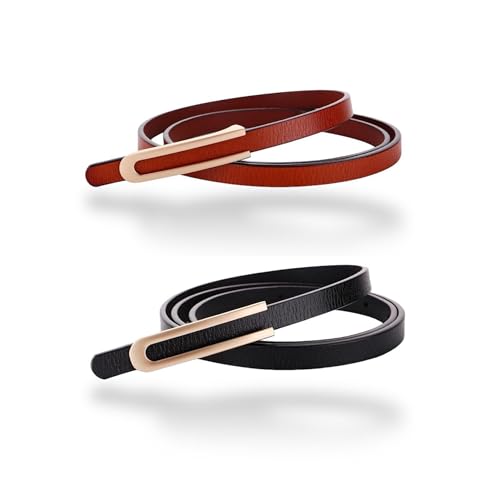 Women's Fashion Elegant Skinny Slim Genuine Leather Belts Waistband Thin Waist Belt With Gold Color Alloy Buckle