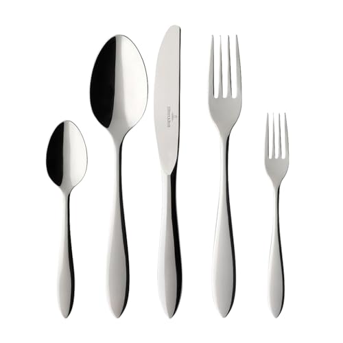 Villeroy & Boch - Arthur Ménagère Couverts 30 Pièces pour 6 Personnes Argent, Garanti Lave-Vaisselle, Couverts Inox, Ensemble Couvert Platine, Set de...
