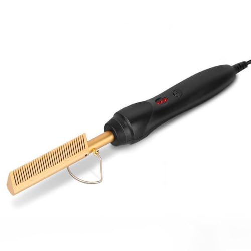 Electric Heating Hair Comb PTC Ceramic Hair Straightener Curler Brush Hair Straight Styler Temperature Adjustment Gold