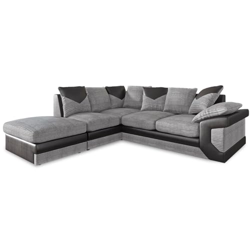 RestNest Spacious Dino Corner Sofa 5 Seater convertible into footstool and L shaped sofa Left Hand Dino Jumbo Cord Sofa Options in Gray-Black