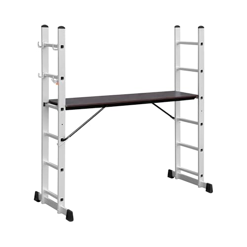 MSW Escalera andamio de aluminio - 3 en 1 - hasta 2,73 m Andamio doméstico Plataforma de escalera