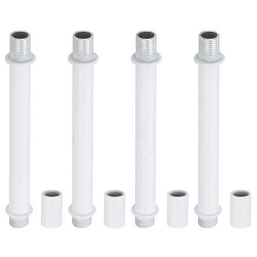 Image of PATIKIL Straight Pipe Lamp Stems Rod Kit, 4Set M10 Carbon Steel 100mm(3.94 inch) Long Double End Thread Rod with Coupling Nuts Sleeve Connector for Table Lamps Chandeliers, White