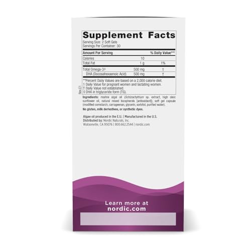 Nordic Naturals Prenatal DHA | 500 Mg Omega 3 Supports Brain Development In Babies | Prenatal Supplement For Babies During Pregnancy & Lactation | Vegan Prenatal Vitamins For 60 Softgels