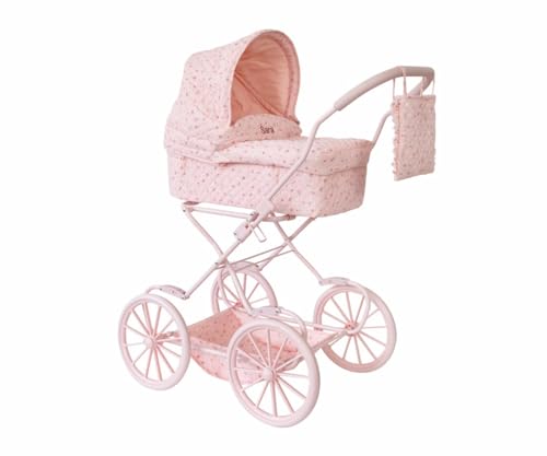 Monnëka Poussette pour Poupée Vintage avec Capote et Panier | | Grand Landau Pliable pour Poupées | Poussette Bébé en Métal avec Capote et Panier...